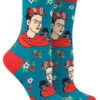 Frida Portrait (Peacock Blue) Women's Crew Socks