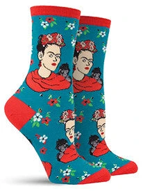 Frida Portrait (Peacock Blue) Women's Crew Socks