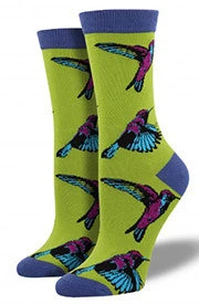 Hummingbird (Citron) Bamboo Women's Crew Socks