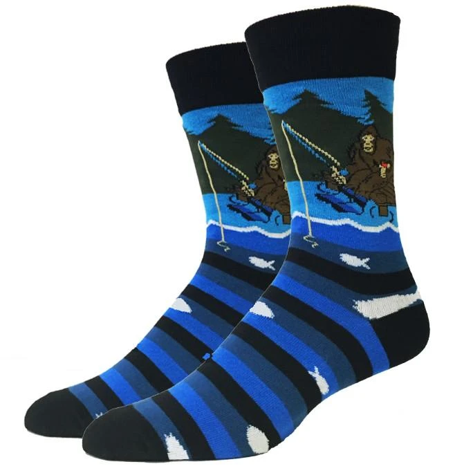 Fishing Bigfoot Men's Crew Socks 3 Fishing Bigfoot Men's Crew Socks
