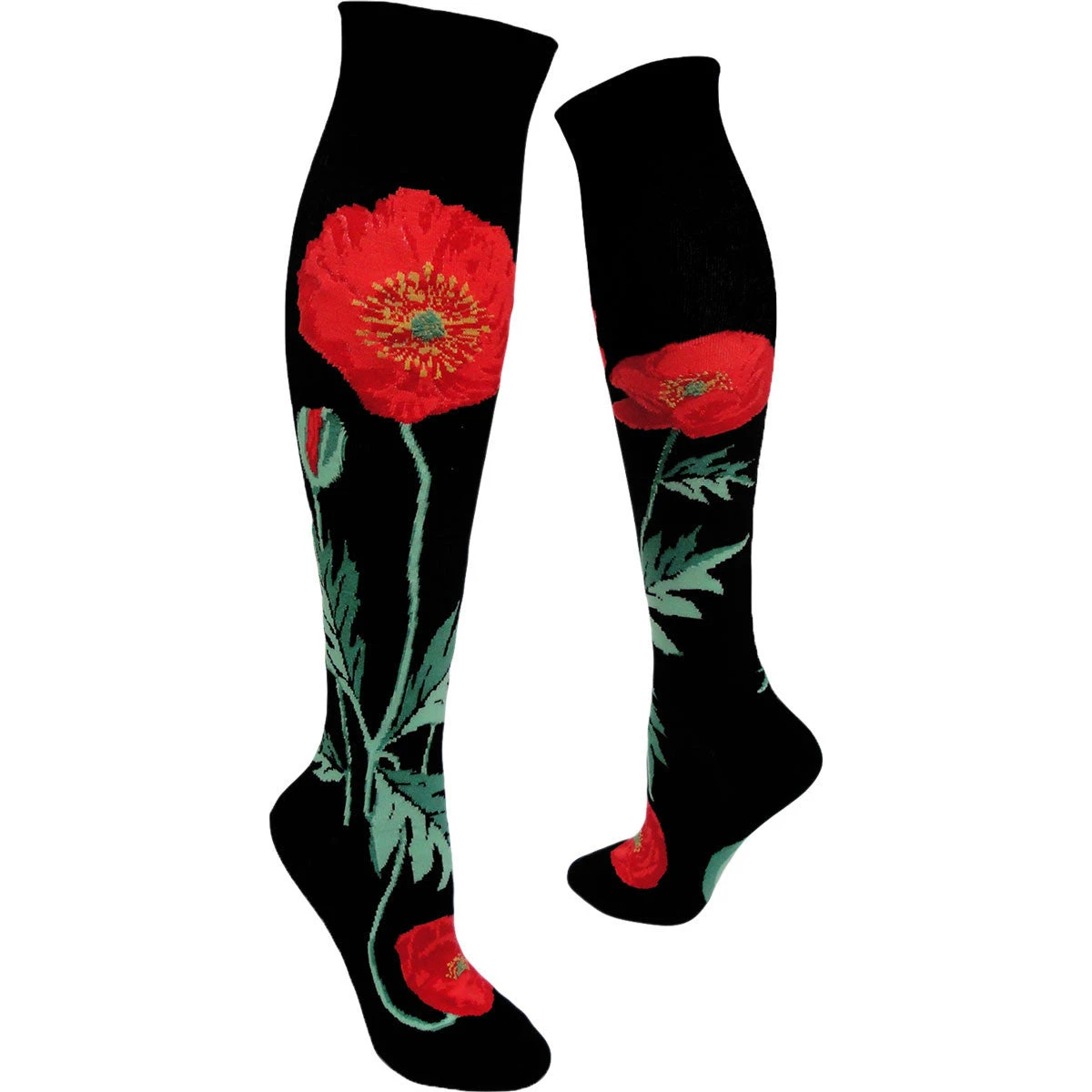 Poppies (Black) Women's Roll-Top Knee Highs 3 Poppies (Black) Women's Roll-Top Knee Highs