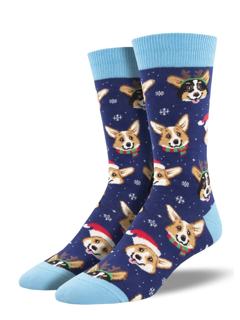 Happy Pawlidays (Navy Blue) Men's Crew Socks 3 Happy Pawlidays (Navy Blue) Men's Crew Socks