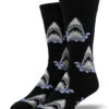 Shark Attack (Black) Men's Crew Socks -Trendy Socks Store shark attack black jaws mens crew sock shack socksmith socks