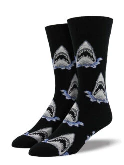 Shark Attack (Black) Men's Crew Socks