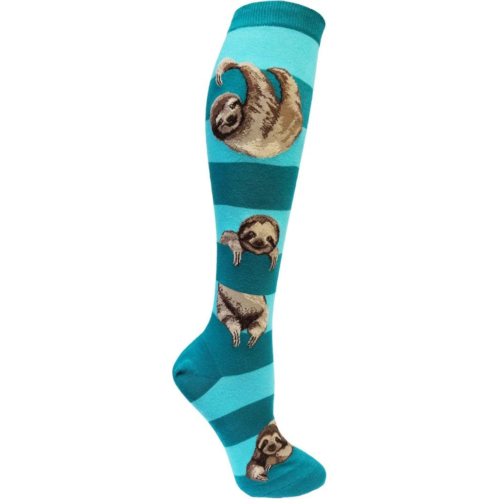 Sloth Stripe (Teal) Women's Knee Highs 3 Sloth Stripe (Teal) Women's Knee Highs