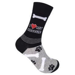 I ❤️ My Rescue (Grey/ Black) Unisex Crew Socks