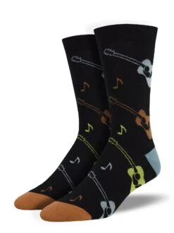 Listen To The Music, Guitars (Black) Bamboo Men's Crew Socks