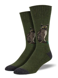 Outlands Made In The USA, Wise Guy Owl (Green) L/XL Boot Sock