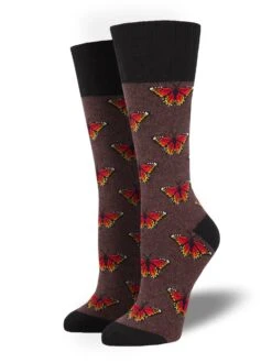 Recycled Wool Monarch Butterflies (Burgundy Heather) Women's Boot Sock