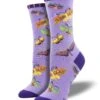 Flutterbyes, Laurel Burch (Purple) Women’s Crew Socks -Trendy Socks Store sock shack socksmith design womens laurel burch flutterbyes socks purple socks