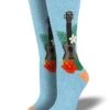 Outlands Made In USA Ukulele In Paradise (Blue) Women's Boot Sock -Trendy Socks Store sock shack socksmith outlands usa recycled cotton womens ukulele in paradise flower hibiscus socks