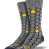 Outlands Made In The USA, Honey Bees (Grey) Men's Boot Sock -Trendy Socks Store sock shack socksmith outlands usa recycled honey bee socks cotton socks made in usa