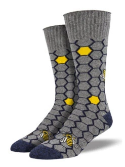 Outlands Made In The USA, Honey Bees (Grey) Men's Boot Sock