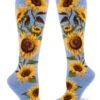 Sunflowers Women's Knee Highs -Trendy Socks Store sock shack womens knee high mod socks sunflowers blue yellow