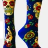 Sugar Skull (Navy) Women's Crew Socks -Trendy Socks Store sugar skulls blue womens crew sock shack ozone socks