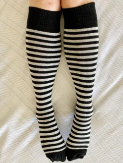 Seleh Ebony Stripe Organic Cotton Knee High Socks -Trendy Socks Store the sock shack Selah Ebony Striped Organic Cotton Knee High Socks LS1