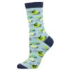 Leaping Lily Pads, And Frogs! (Blue) Women's Bamboo Crew -Trendy Socks Store the sock shack bamboo crew womens frog leaping lily pad s WBN3007 Blue 01