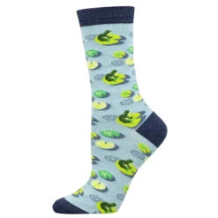 Leaping Lily Pads, And Frogs! (Blue) Women's Bamboo Crew
