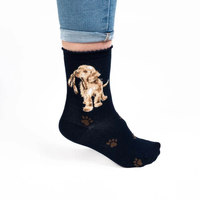 Hopeful, Yellow Labrador (Navy Blue) Women's Bamboo Crew Socks 3 Hopeful, Yellow Labrador (Navy Blue) Women's Bamboo Crew Socks
