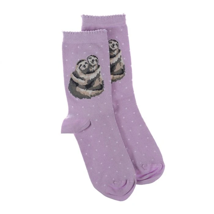 Big Hugs, Sloths (Lavender) Women's Bamboo Crew Socks 3 Big Hugs, Sloths (Lavender) Women's Bamboo Crew Socks
