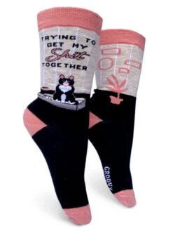 Trying To Get My Sh*t Together, Cat Women's Crew Socks -Trendy Socks Store the sock shack cat trying womens crew socks groovy things