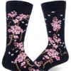Cherry Blossoms (Dark Navy) Men's Crew Sock 2 Cherry Blossoms (Dark Navy) Men's Crew Sock -Trendy Socks Store the sock shack cherry blossom mens socks navy modsocks mod socks