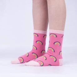 Look At Meow Kids' (Age 3-6) Crew Socks 3-Pack -Trendy Socks Store the sock shack kids socks PJC0077 PYC0077 PinkRainbows Model Side