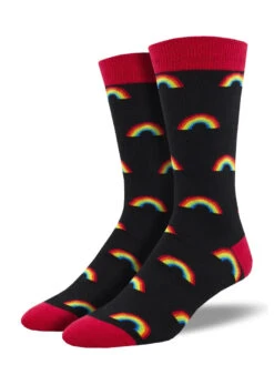 The Bright Side, Rainbow (Black) Bamboo Men's Crew Socks