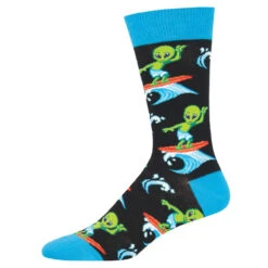 Surf The Galaxy (Black) Men's Crew Sock