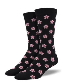 Spring Blossoms (Black) Bamboo Men's Crew Socks