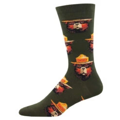 Smokey Bear Portrait (Forest Green) Men's Crew Socks