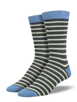 Sailor Stripe (Charcoal/Green) Bamboo Men's Crew Socks