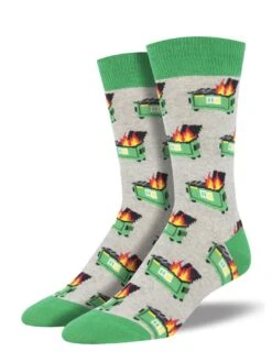 Dumpster Fire (Grey) Men's Crew Socks