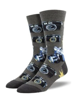 Picture Perfect, Cameras (Grey) Men's Crew Socks