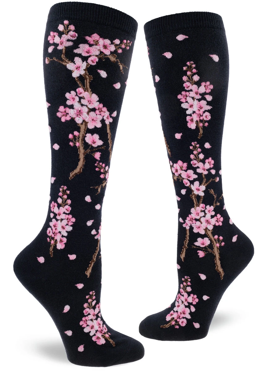 Cherry Blossoms (Deep Navy) Women's Knee Highs 3 Cherry Blossoms (Deep Navy) Women's Knee Highs