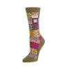 Dolly Patchwork Quilt (Olivine) Organic Cotton Crew Socks-Medium -Trendy Socks Store the sock shack organic cotton zkano crew medium dolly patchwork organic cotton crew socks olivine organic socks made in usa 30333758177328