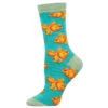 Goldfish (Teal) Women's Bamboo Crew -Trendy Socks Store the sock shack womens bamboo crew socks goldfish fish gold teal WBN3000 Teal 01