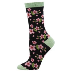 In Bloom, Cherry Blossoms (Black) Women's Bamboo Crew