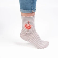 Flamingo (Grey) Women's Bamboo Crew Socks