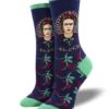 Frida Flower (Navy)Women’s Crew Socks -Trendy Socks Store the sock shack womens crew frida kahlo flower socks socksmith navy