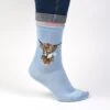 Heilan Coo, Highland Cow (Blue) Women's Bamboo Crew Socks -Trendy Socks Store the sock shack womens crew highland cow wrendale designs socks daisy coo highland cow sock