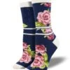 Peonies, If You Please! Women's Bamboo Crew -Trendy Socks Store the sock shack womens crew sock bamboo peonies pink navy socksmith
