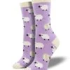 Ewenique Sheep (Light Purple) Women's Bamboo Crew -Trendy Socks Store the sock shack womens crew socks bamboo ewenique sheep rainbow socksmith