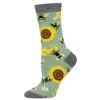 Honey In The Bank (Green) Women's Bamboo Crew -Trendy Socks Store the sock shack womens crew socks bamboo honey in the bank socksmith bees flowers WBN2872 GreenHeather 01 1