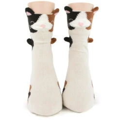 Calico Kitty 3-D Kids' (Age 7-10) Crew Socks